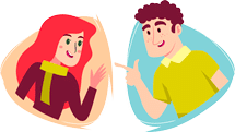 homme et femme illustrés qui sourient en se montrant du doigt chez mypaprod